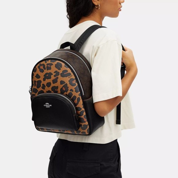 🥰Court Backpack With Signature Canvas And Leopard Print - Picture 7 of 12